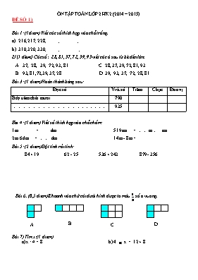 Bộ đề ôn tập cuối học kì II Toán lớp 2 - Năm học 2014-2015